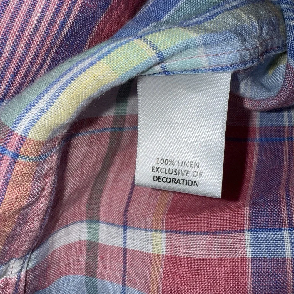Cremieux Classics Men's‎ XL Rainbow Pastel Plaid Check ButtonUp Shirt 100% Linen